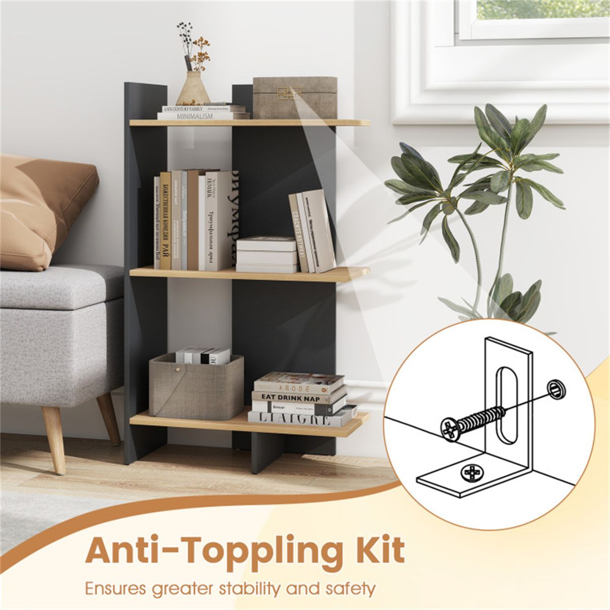 Oak-Finish Open Bookshelf for Everyday Display