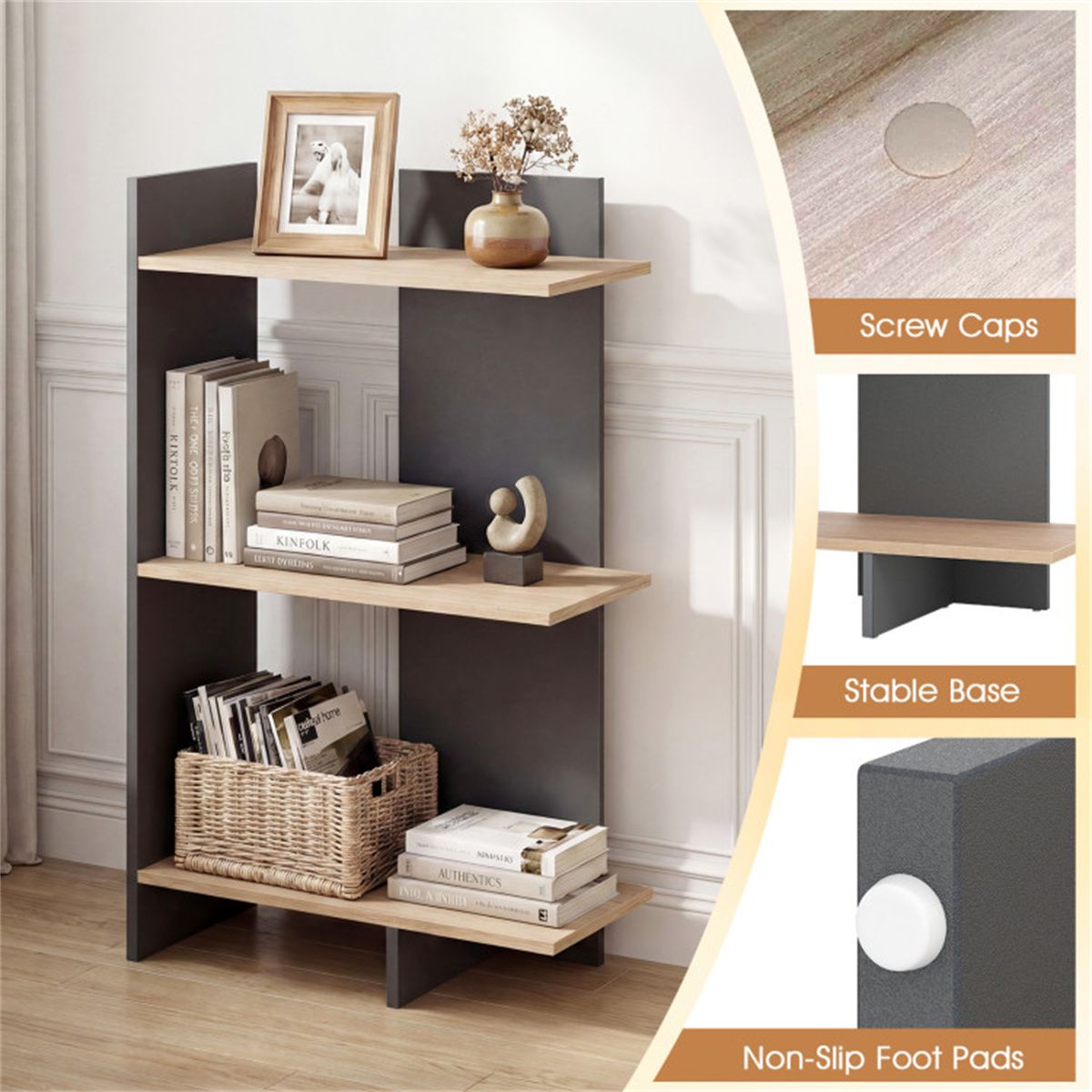 Oak-Finish Open Bookshelf for Everyday Display