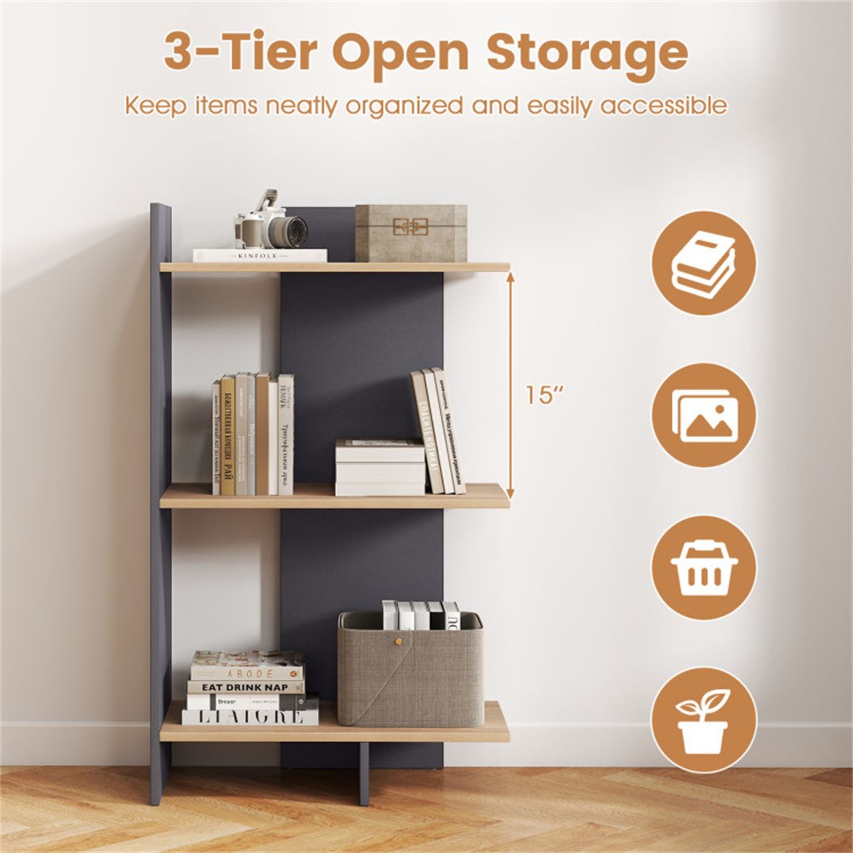 Oak-Finish Open Bookshelf for Everyday Display