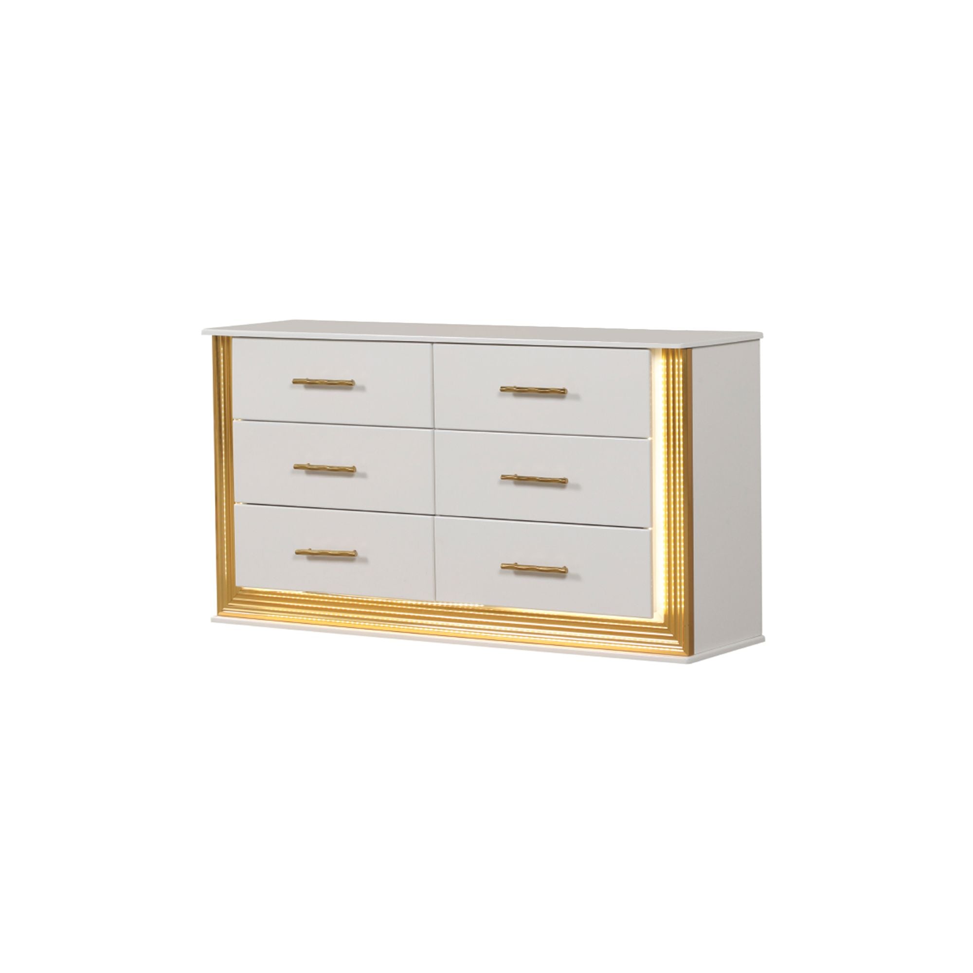 Obsession Contemporary Style 6-Drawer Dresser Made with Wood & Gold Finish(Includes Only