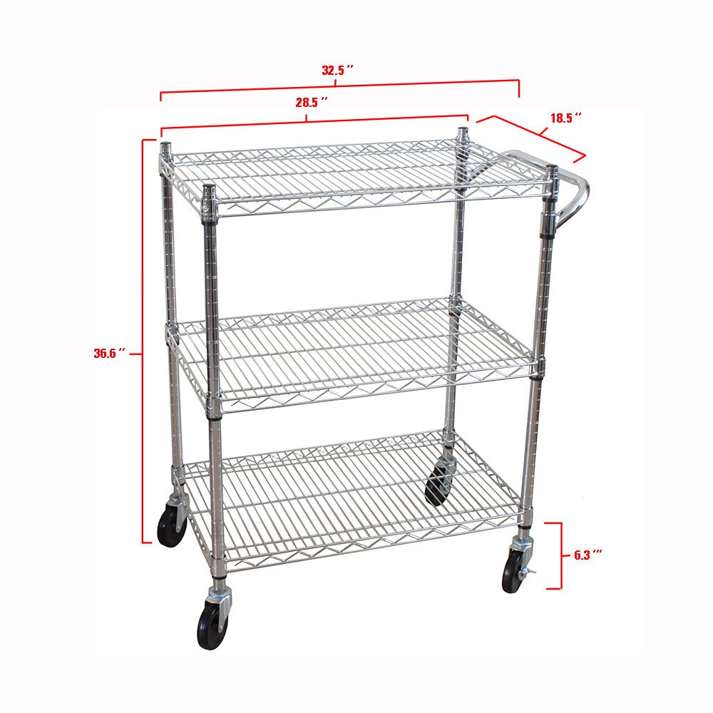 Oceanstar 3-Tier practical Utility Cart with Adjustable Shelves and Easy Mobility