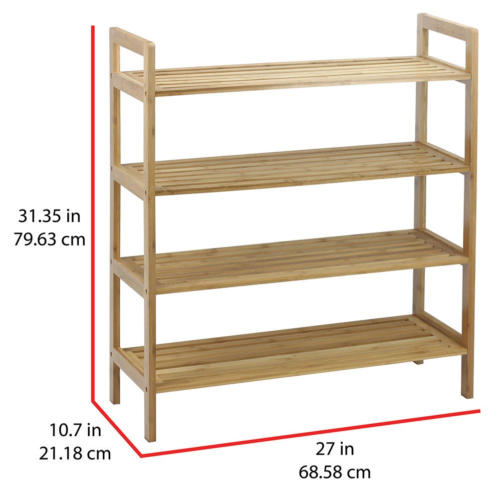 Oceanstar 4-Tier Bamboo Shoe Rack with Open Slat Design