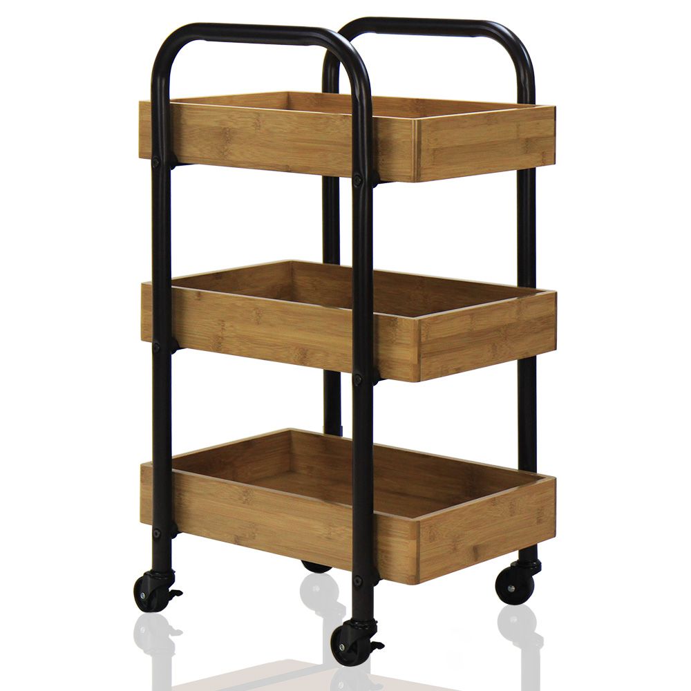 Portable Bamboo Tray Storage Cart for Home Organization