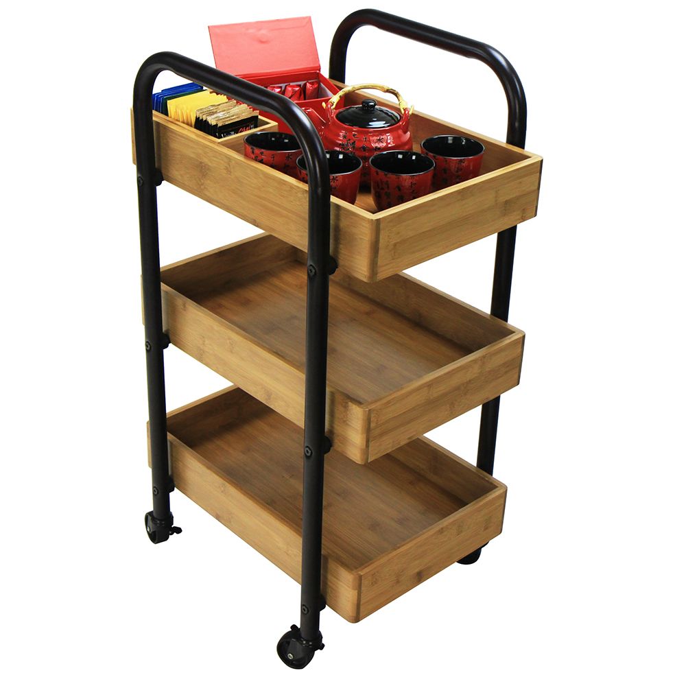 Portable Bamboo Tray Storage Cart for Home Organization