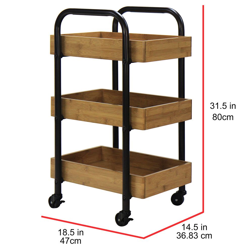 Portable Bamboo Tray Storage Cart for Home Organization