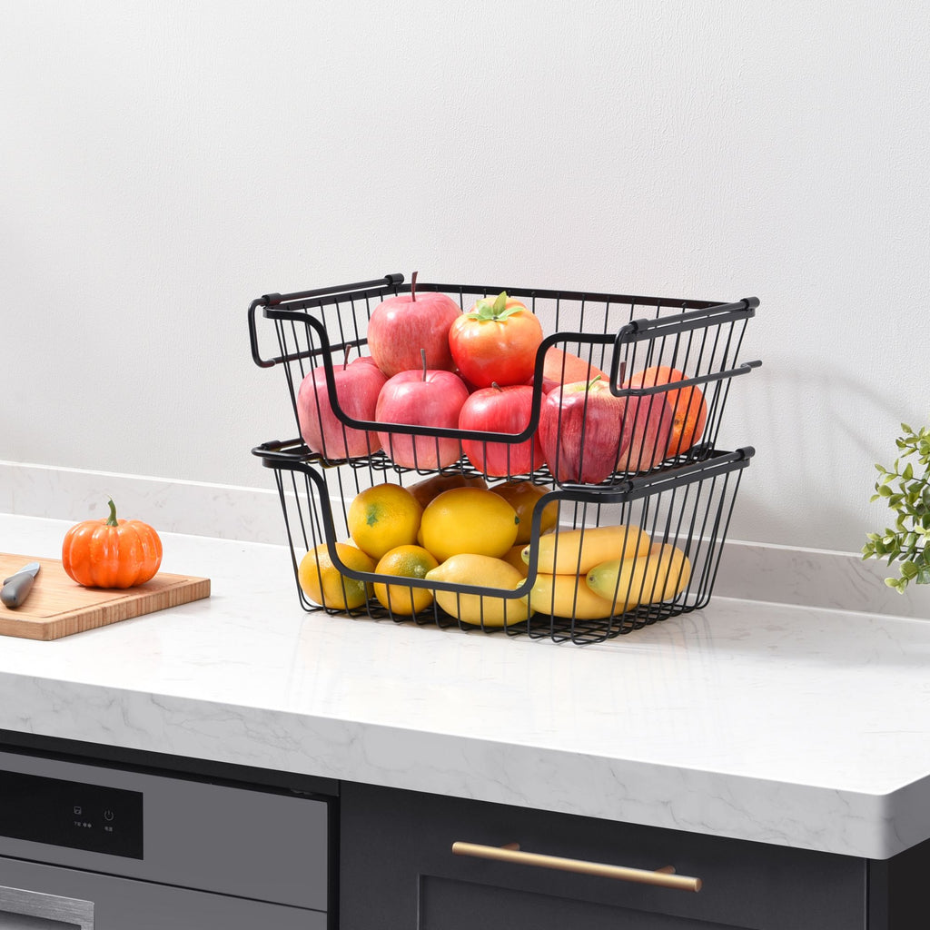 Oceanstar Stackable Wire Storage Baskets with Easy-Carry Handles – Set of 2