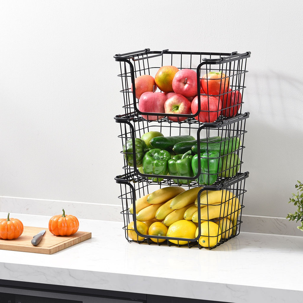 Oceanstar Stackable Wire Baskets for Pantry, Kitchen, Bathroom Organization