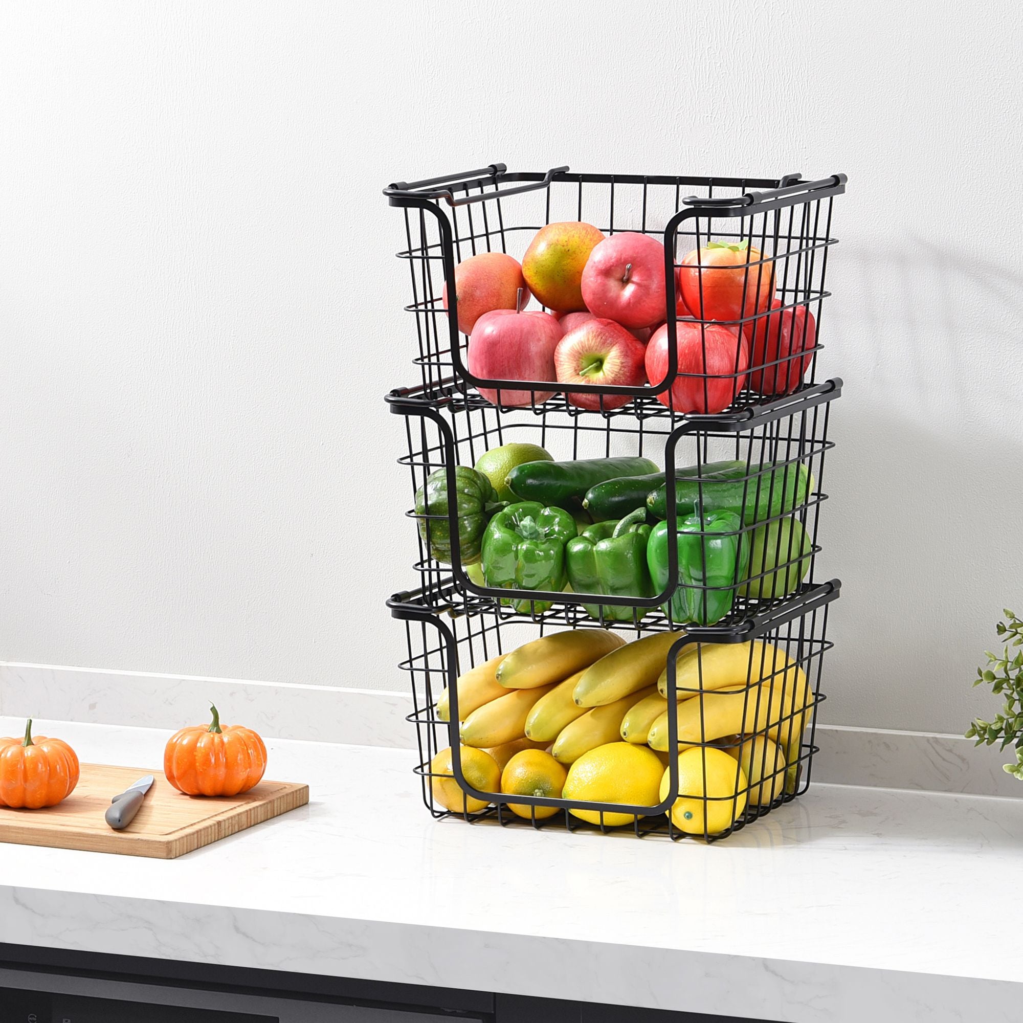 Oceanstar Stackable Wire Baskets for Pantry, Kitchen, Bathroom Organization