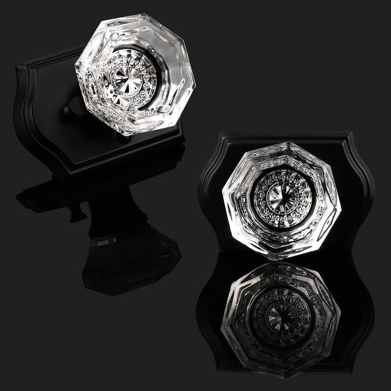Octagonal Crystal Door Knobs 5 Pack – Interior Privacy Handles with Pin Lock