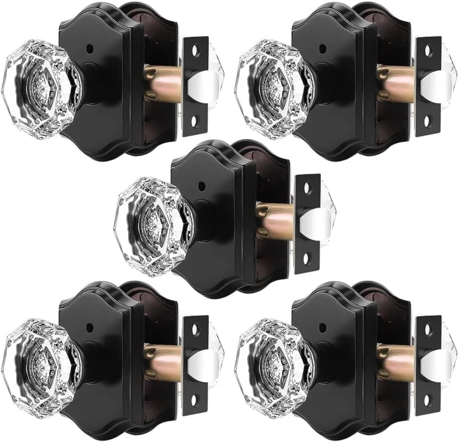 Octagonal Crystal Door Knobs 5 Pack – Interior Privacy Handles with Pin Lock