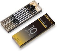 Oil Paint Brush Set: 10 Pcs Hog Bristle Paint Brushes with Wood Long Handle - Artist Paint Brush Set