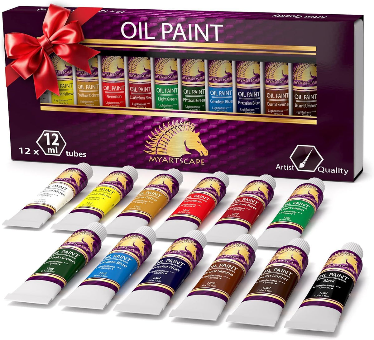 Professional Oil Paint Set - 12 Vibrant Colors for Artists