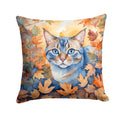 Ojos Azules Cat in Fall Leaves Halloween Throw Pillow