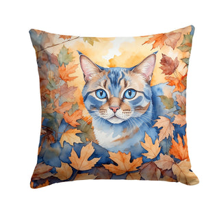 Ojos Azules Cat in Fall Leaves Halloween Throw Pillow