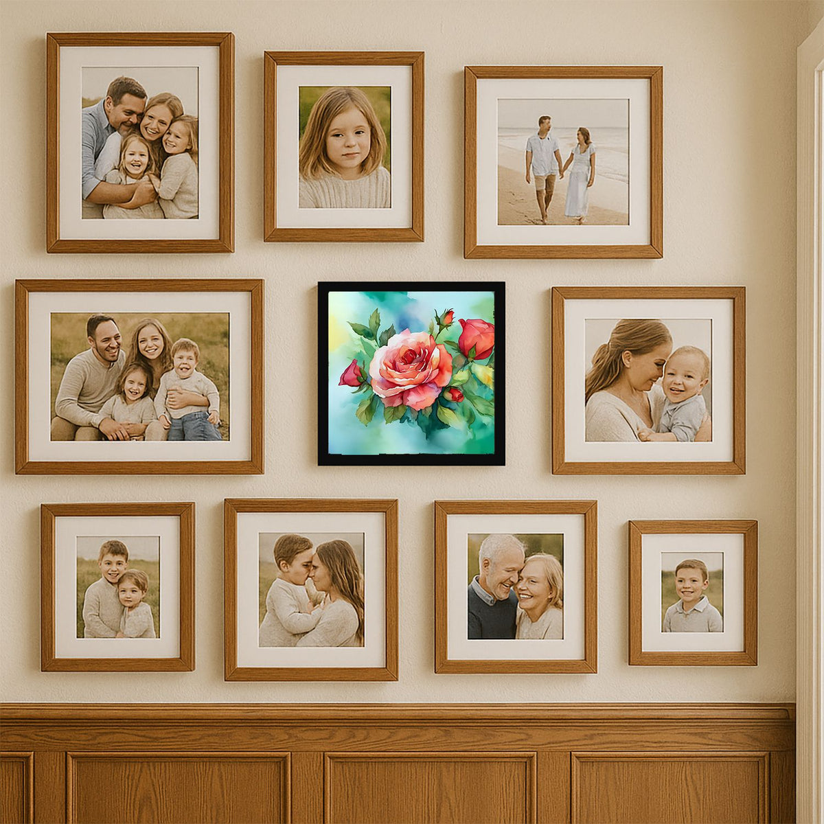 Oklahoma Roses Watercolor Framed Wall Art