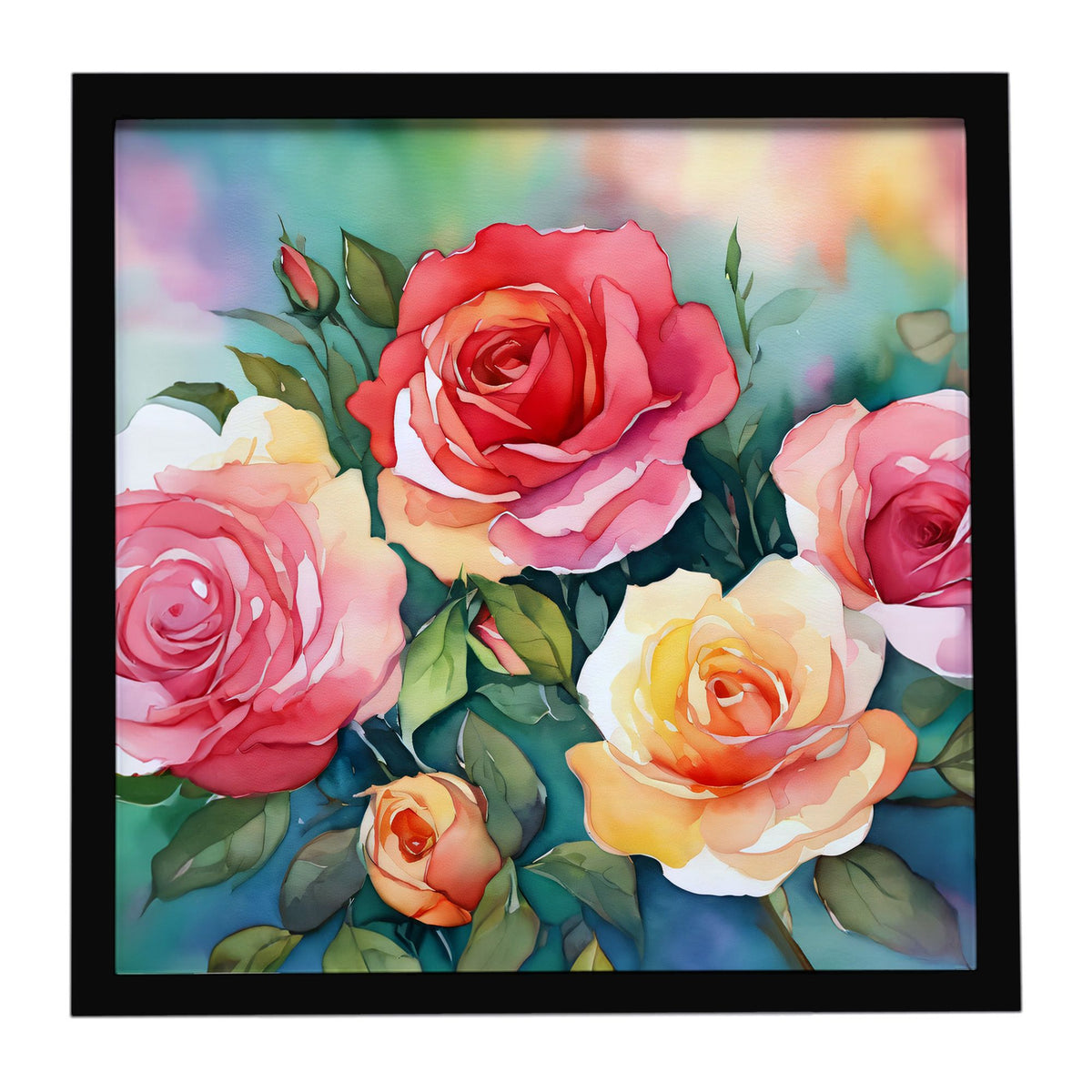 Oklahoma Roses Watercolor Framed Wall Print