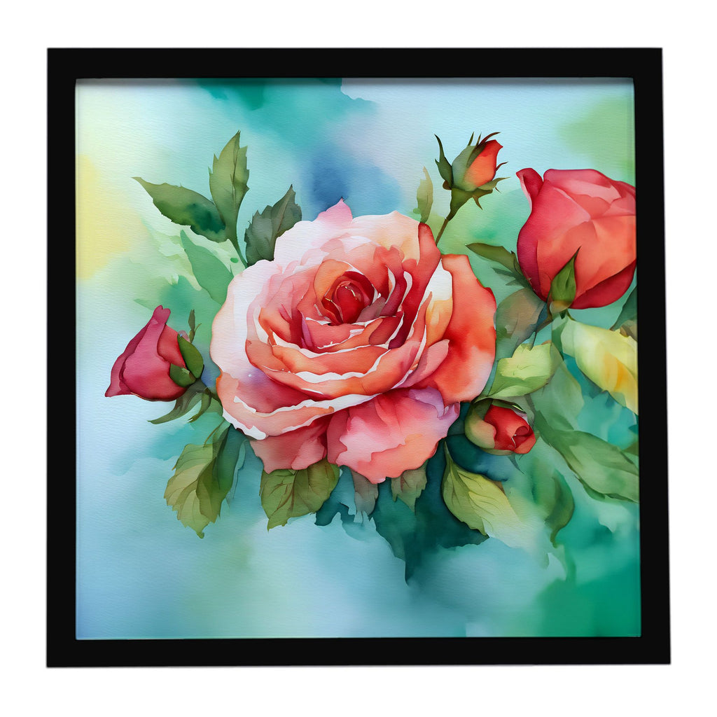 Oklahoma Roses Watercolor Framed Wall Art