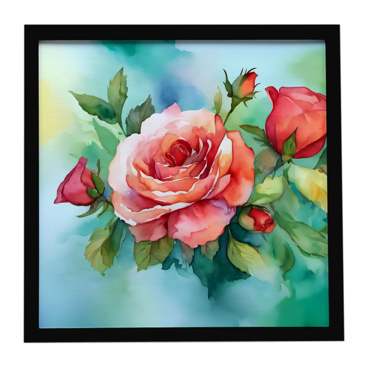 Oklahoma Roses Watercolor Framed Wall Art