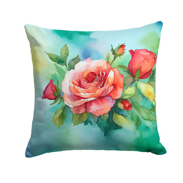 Oklahoma Roses Watercolor Indoor-Outdoor Throw Pillow