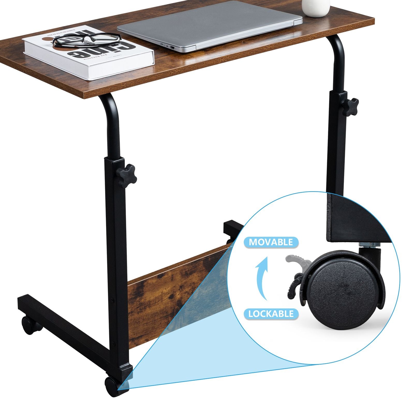 Stylish Rolling Side Table with Adjustable Height
