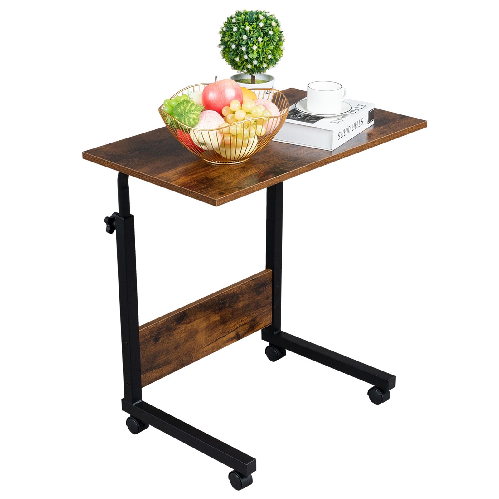 Rolling & Height-Adjustable Side Table with Baffle