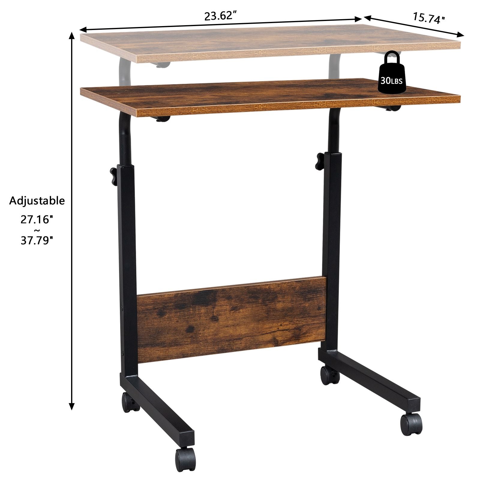 Rolling & Height-Adjustable Side Table with Baffle