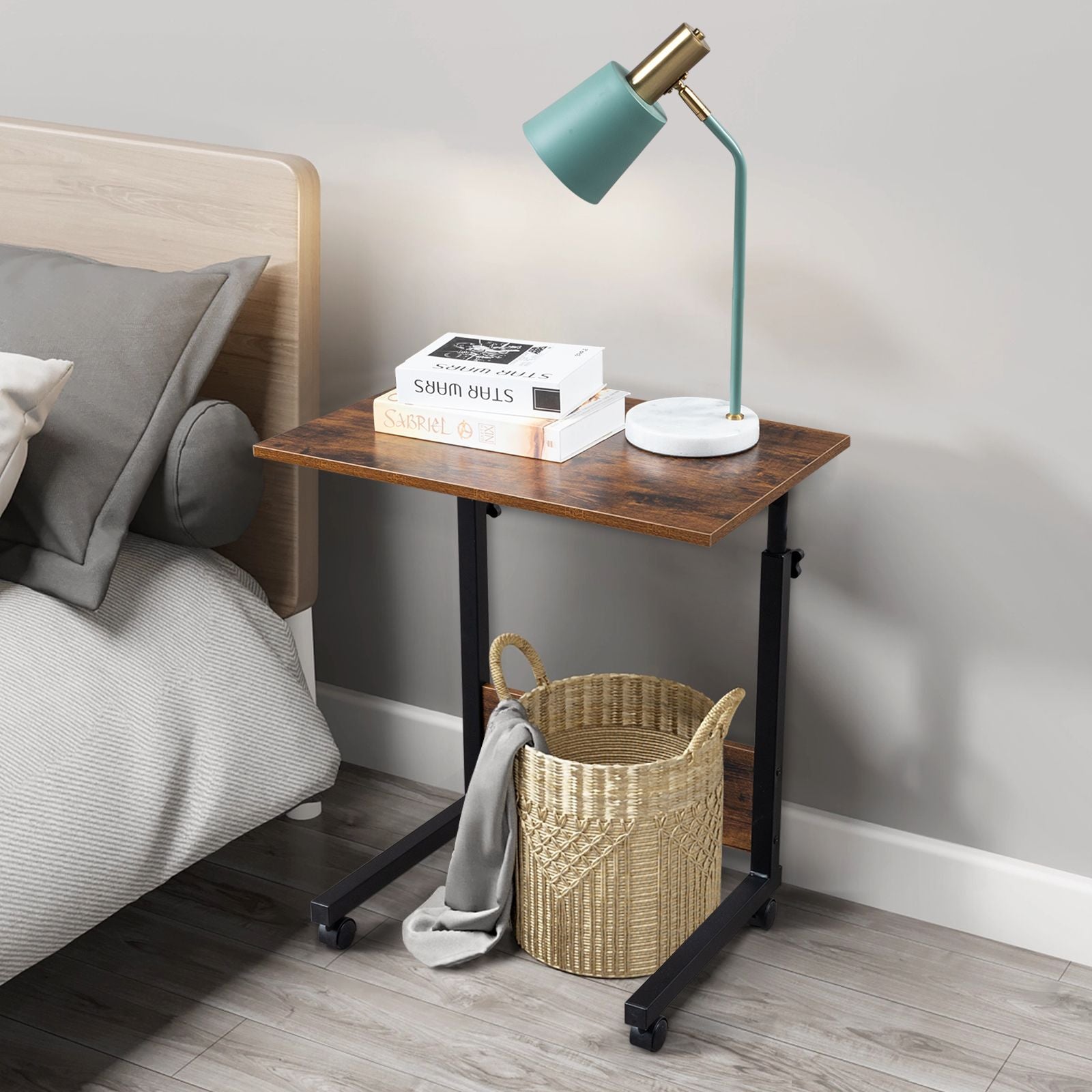 Rolling & Height-Adjustable Side Table with Baffle