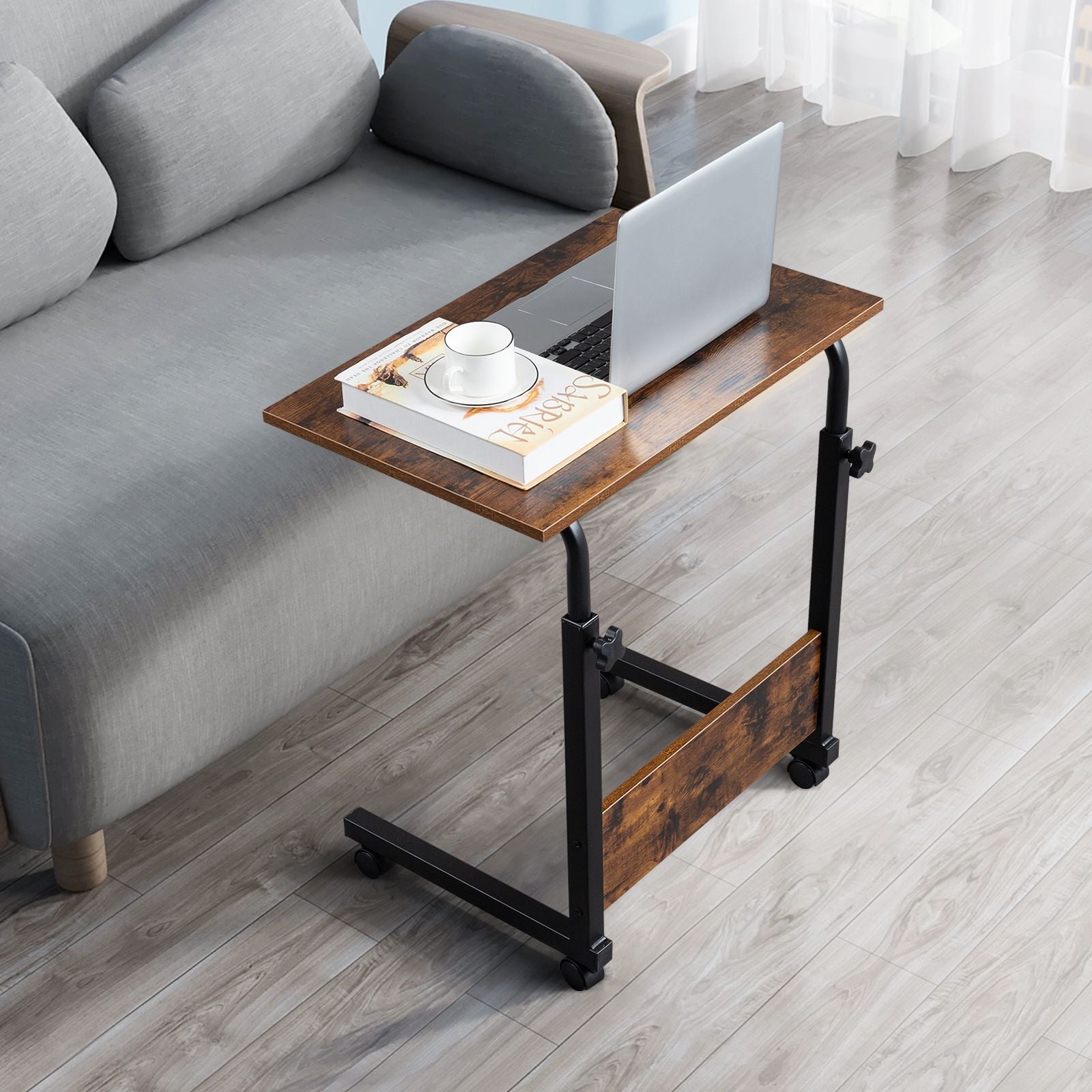 Rolling & Height-Adjustable Side Table with Baffle