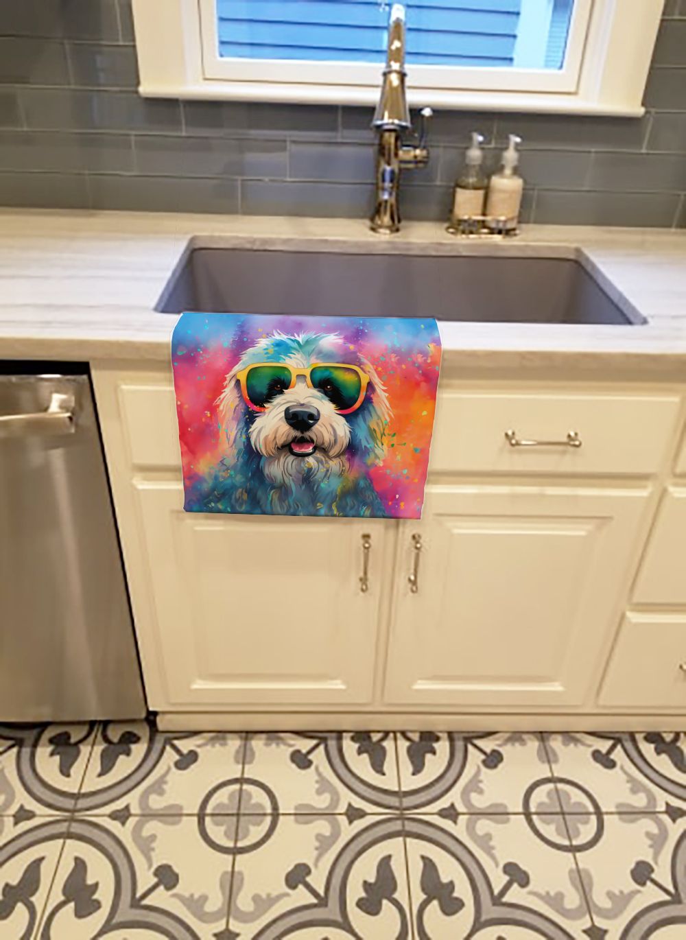 Old English Sheepdog Hippie Dawg Kitchen Towel