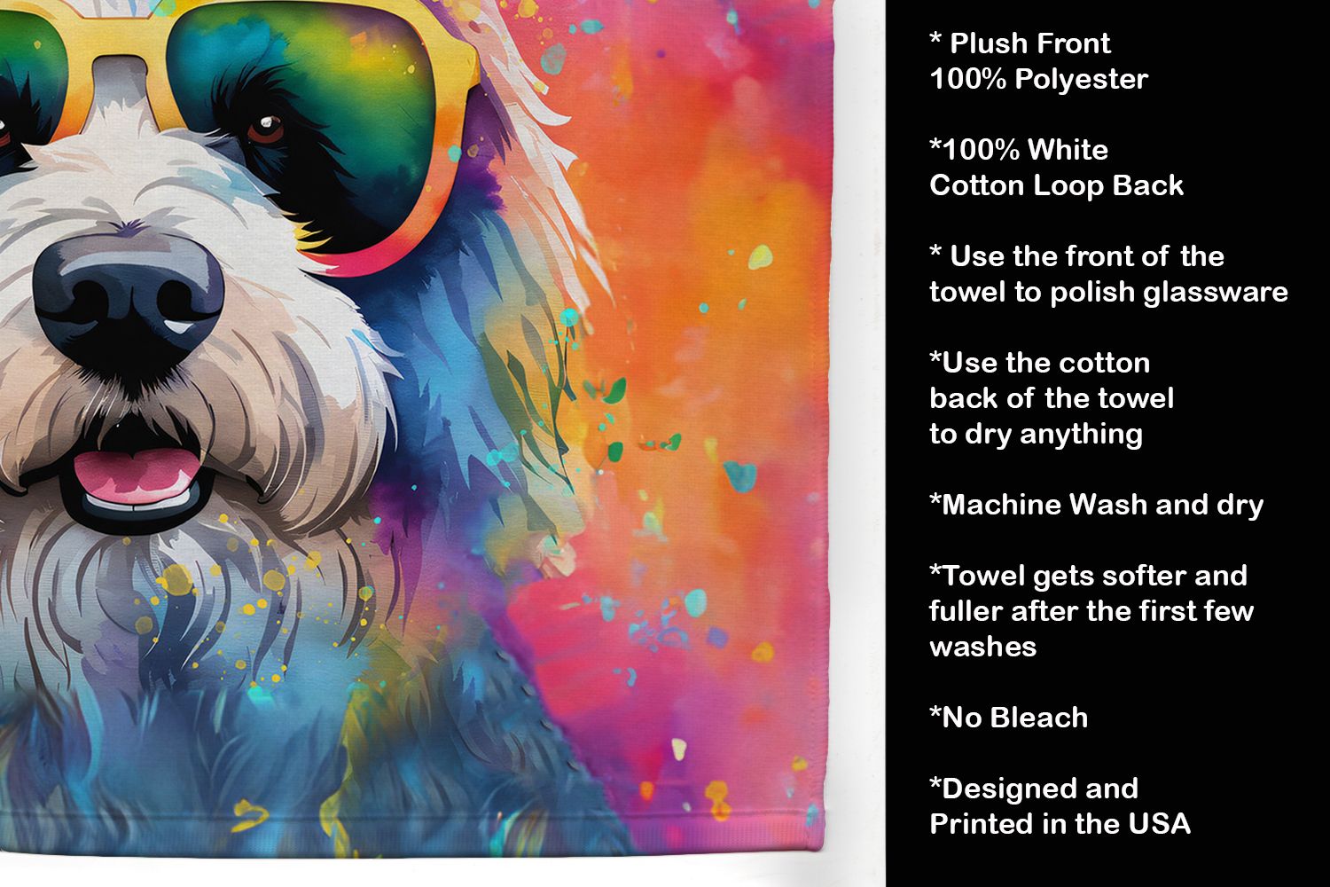 Old English Sheepdog Hippie Dawg Kitchen Towel