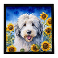 Sheepdog in Sunflowers Metal Print Wall Art