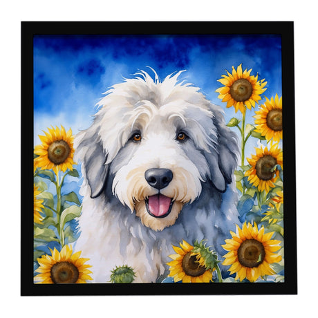 Sheepdog in Sunflowers Metal Print Wall Art
