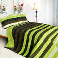 Olive Vermicelli-Quilted Patchwork Quilt Set