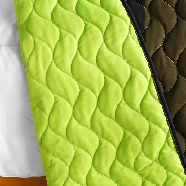 Olive Vermicelli-Quilted Patchwork Quilt Set