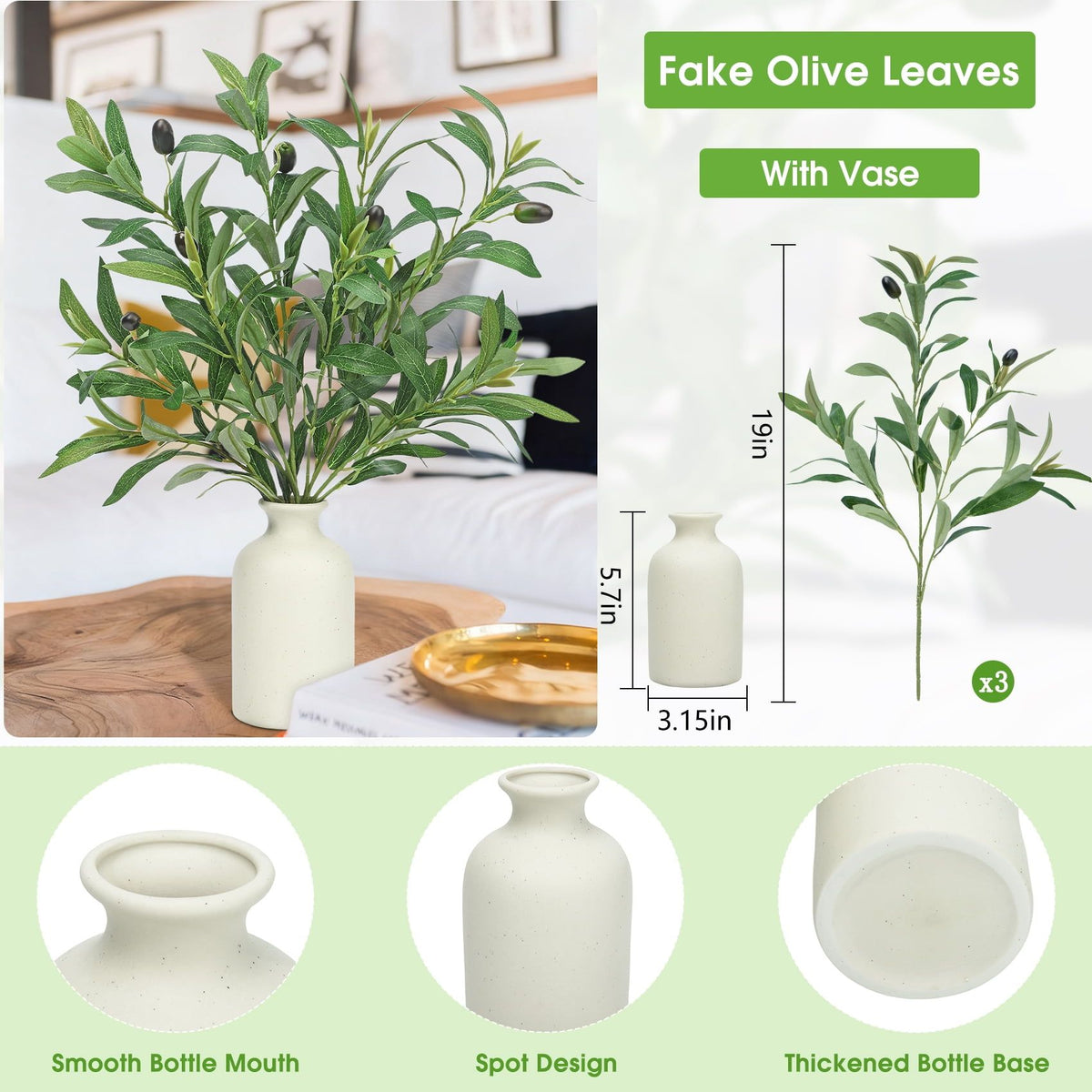 Artificial Olive Greenery with Vase and Fruit Details