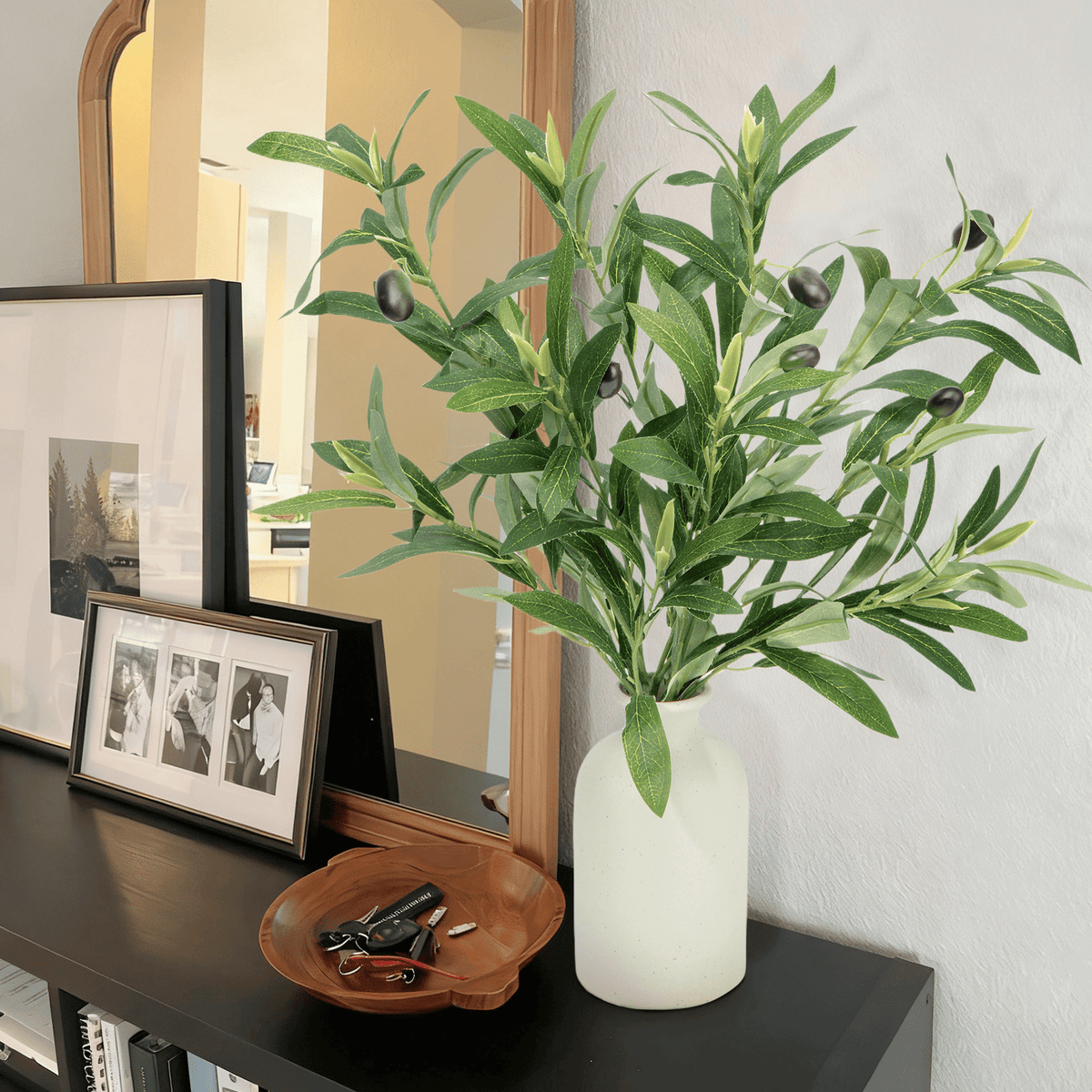 Artificial Olive Greenery with Vase and Fruit Details