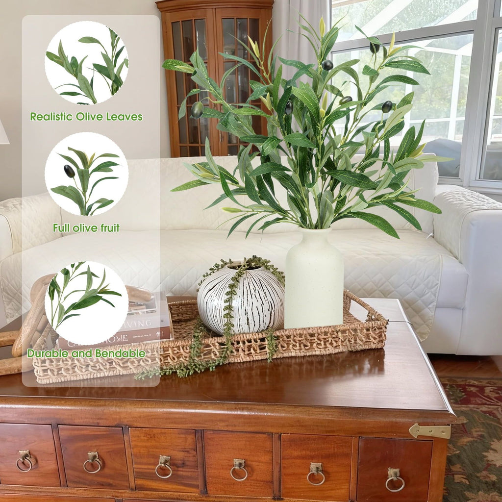 Artificial Olive Greenery with Vase and Fruit Details