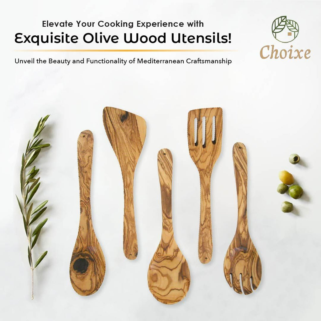 Choixe Hand-Carved Olive Wood Cooking Utensil Set