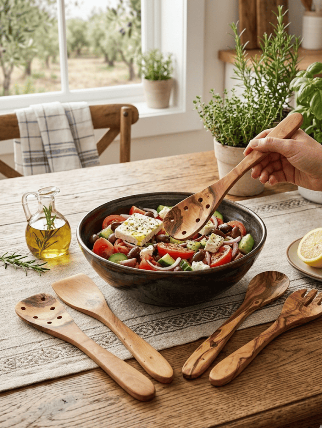 Choixe Hand-Carved Olive Wood Cooking Utensil Set