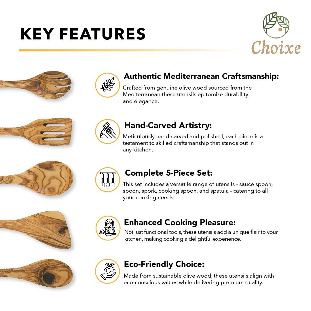 Choixe Hand-Carved Olive Wood Cooking Utensil Set