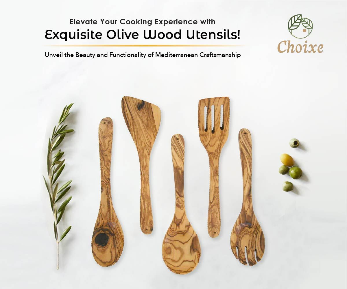 Choixe Hand-Carved Olive Wood Cooking Utensil Set