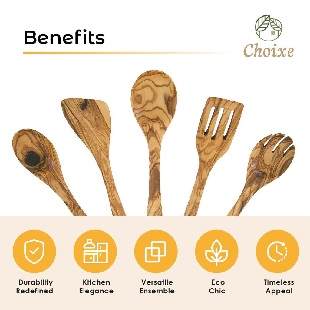 Choixe Hand-Carved Olive Wood Cooking Utensil Set