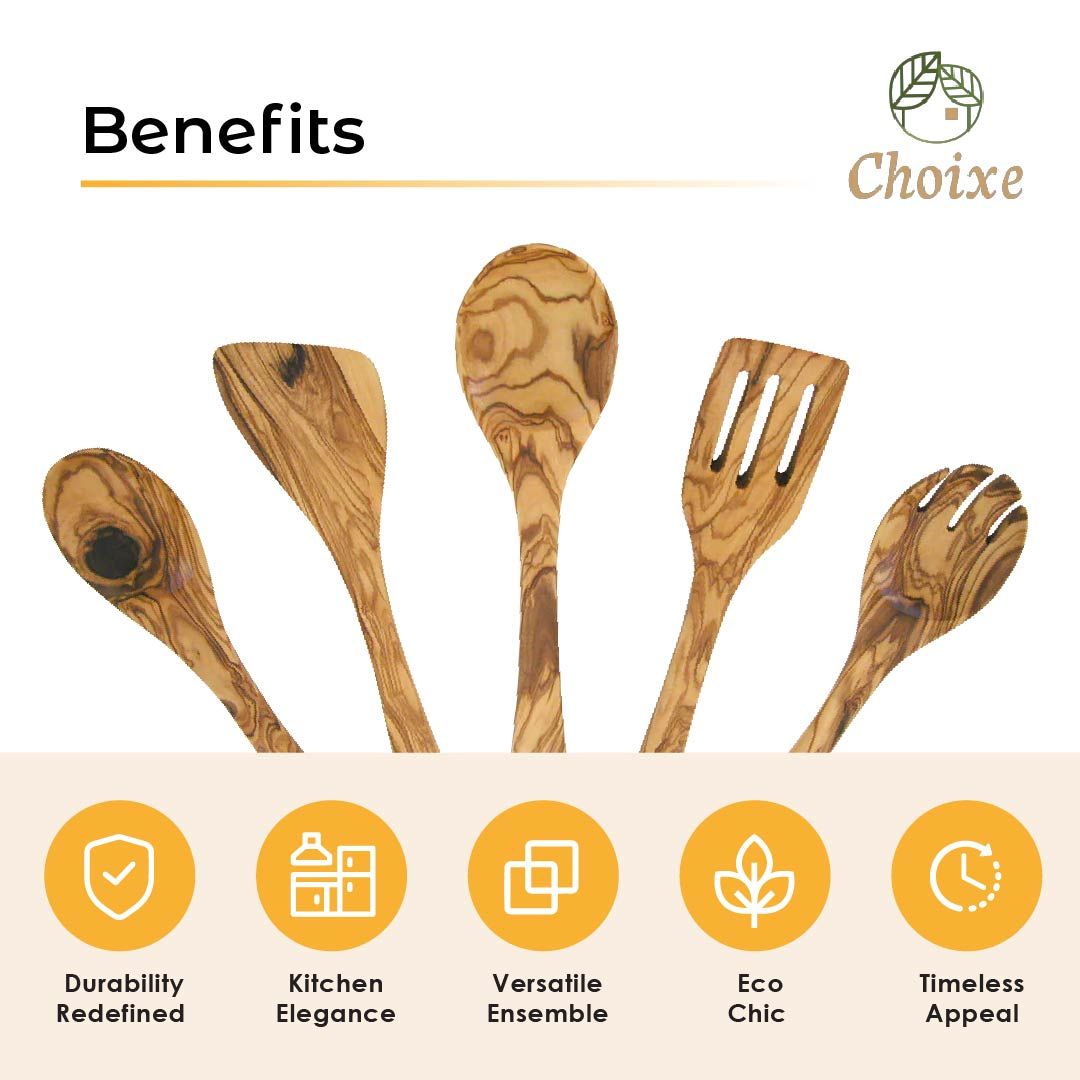 Choixe Hand-Carved Olive Wood Cooking Utensil Set