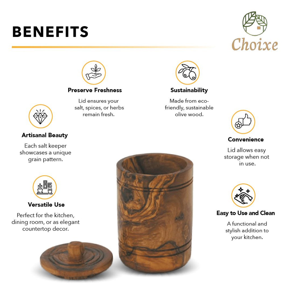 Choixe Hand-Carved Spice Jar and Lidded Salt Keeper