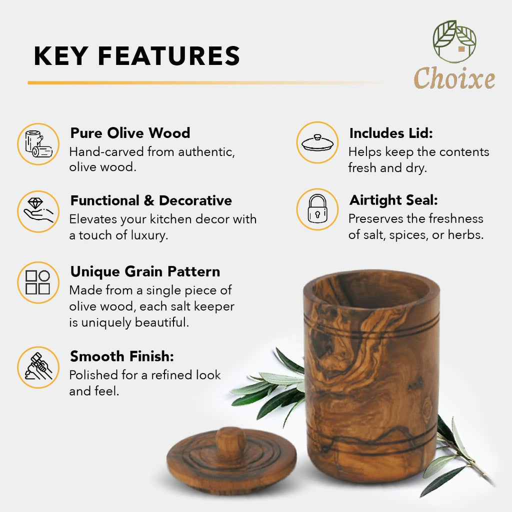 Choixe Hand-Carved Spice Jar and Lidded Salt Keeper