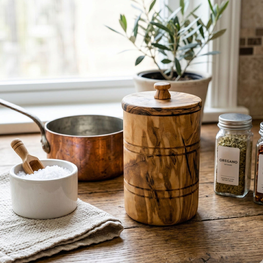 Choixe Hand-Carved Spice Jar and Lidded Salt Keeper