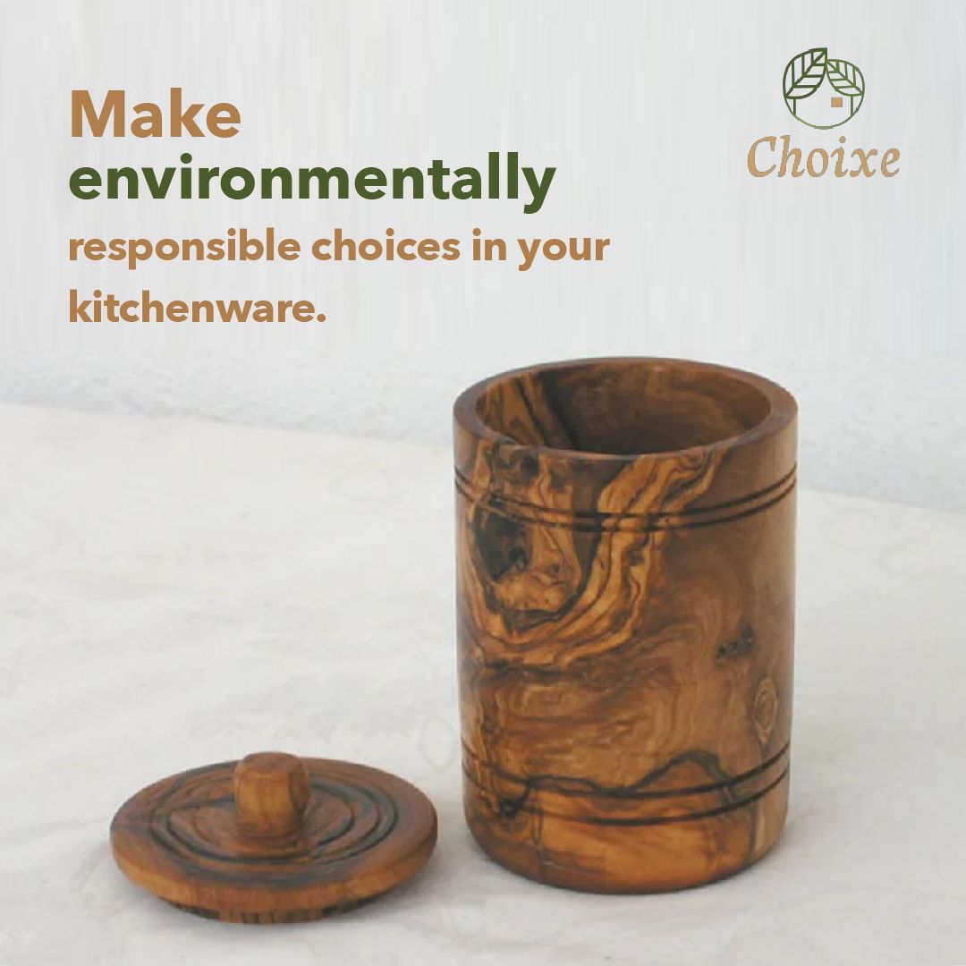 Choixe Hand-Carved Spice Jar and Lidded Salt Keeper