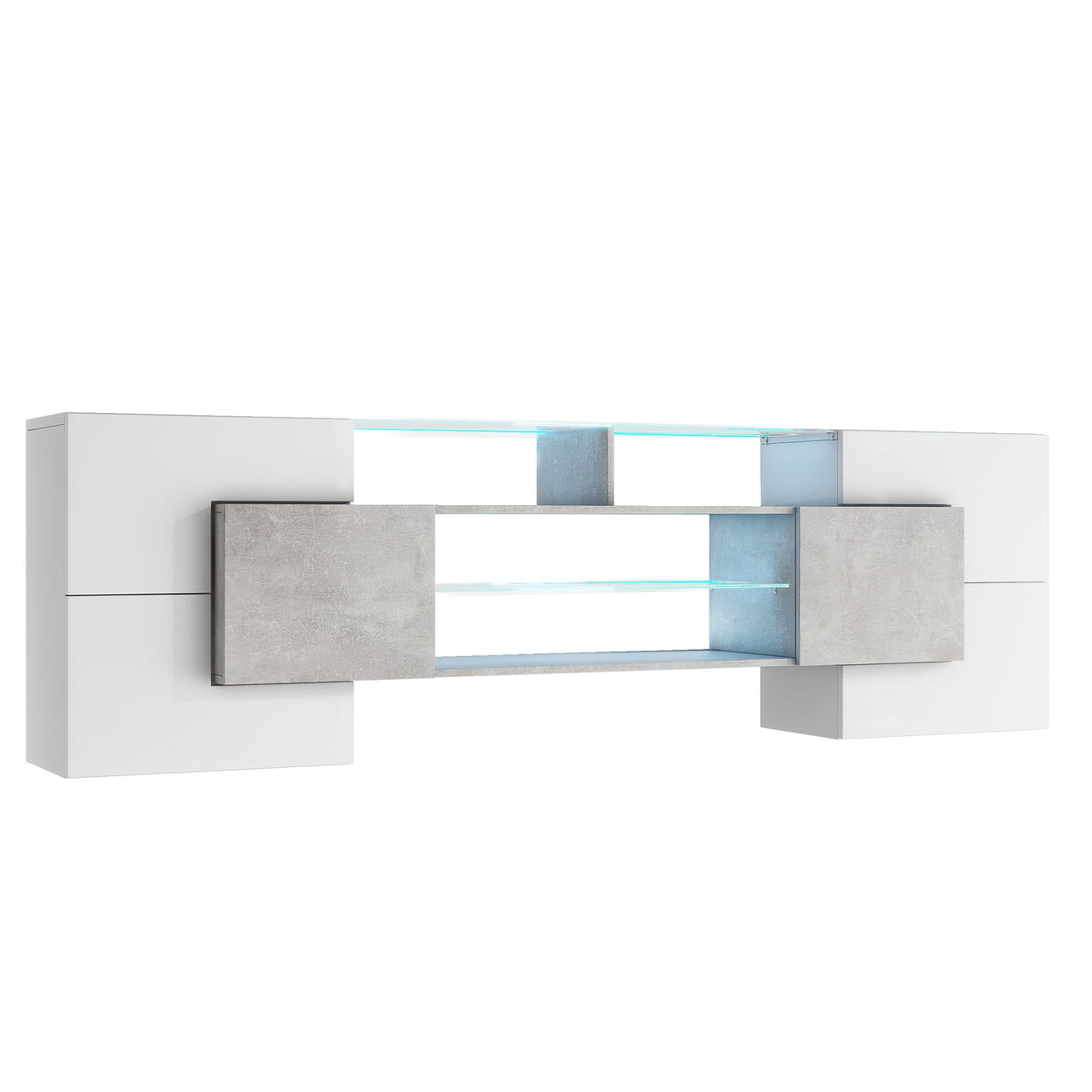 Sculptural TV Stand with Illuminated Display Shelves