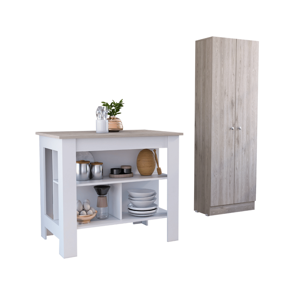 Ontario Kitchen Island and Pantry Cabinet Set