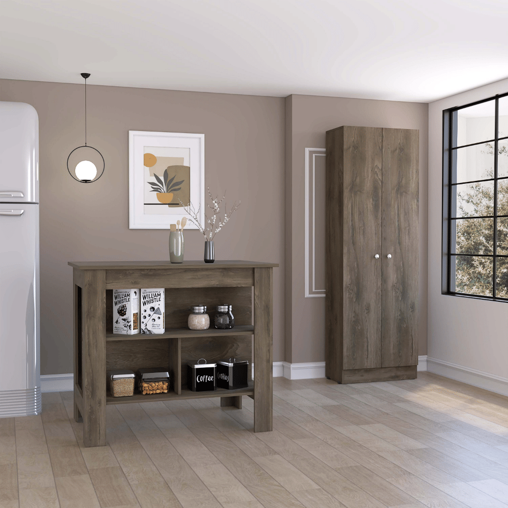 Ontario Kitchen Island and Pantry Cabinet Set